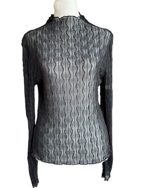NWT Floerns Sheer Long Sleeve Black Top Sz M